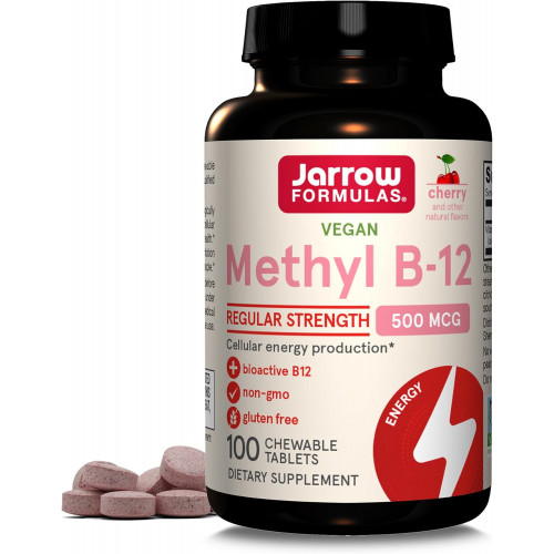 Таблетки Jarrow Formulas Methyl B-12, 500 мг, дієтична добавка для виробництва клітинної енергії та підтримки здоров’я мозку, 100 жувальних таблеток зі смаком вишні, запас на 100 днів Таблетки Jarrow Formulas Methyl B-12, 500 мг, дієтична добавка для виробництва клітинної енергії та підтримки здоров’я мозку, 100 жувальних таблеток зі смаком вишні, запас на 100 днів