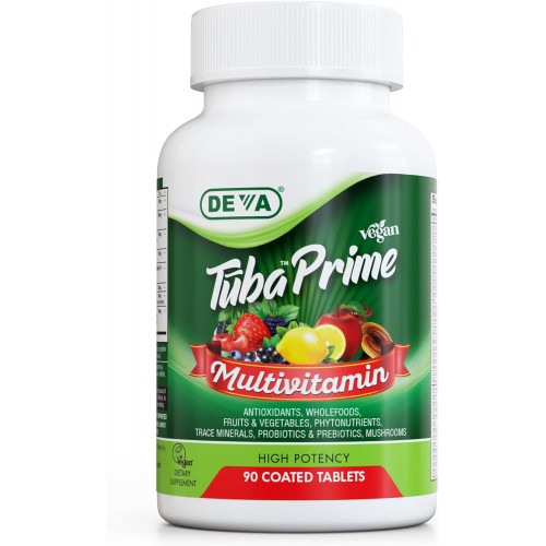 DEVA Tuba Prime Vegan Multivitamin - високоефективна вітамінно-мінеральна дієтична добавка - антиоксиданти, фруктово-овочева суміш, супергриби, пробіотики, пребіотики, насіння, трави - 90 таблеток DEVA Tuba Prime Vegan Multivitamin - високоефективна вітамінно-мінеральна дієтична добавка - антиоксиданти, фруктово-овочева суміш, супергриби, пробіотики, пребіотики, насіння, трави - 90 таблеток