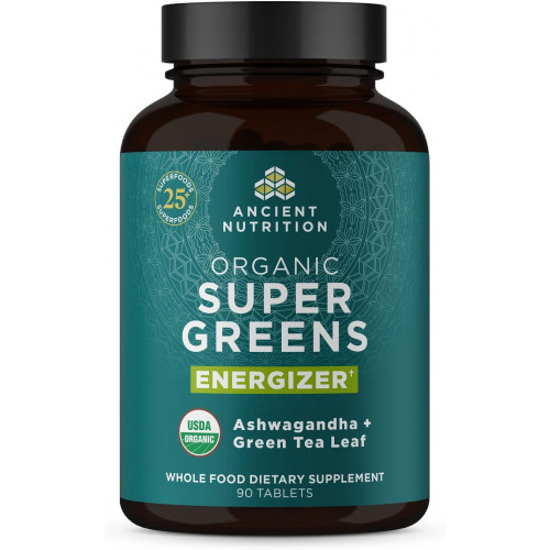 Стародавнє харчування Super Greens Energizer Tablet, таблетки органічних суперпродуктів з кофеїном, виготовлені з реальних фруктів, овочів та трав, для травної та енергетичної підтримки, 90 Стародавнє харчування Super Greens Energizer Tablet, таблетки органічних суперпродуктів з кофеїном, виготовлені з реальних фруктів, овочів та трав, для травної та енергетичної підтримки, 90