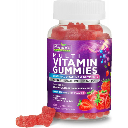 Gummy Multivitamin для дорослих, Extra Strength Multi Gummies для жінок і чоловіків - Щоденна вітамінна добавка Gummies, підтримка здоров'я імунітету з вітамінами A, C, D, E, B6, B12, цинком, ягідним смаком - 60 шт. Gummy Multivitamin для дорослих, Extra Strength Multi Gummies для жінок і чоловіків - Щоденна вітамінна добавка Gummies, підтримка здоров'я імунітету з вітамінами A, C, D, E, B6, B12, цинком, ягідним смаком - 60 шт.