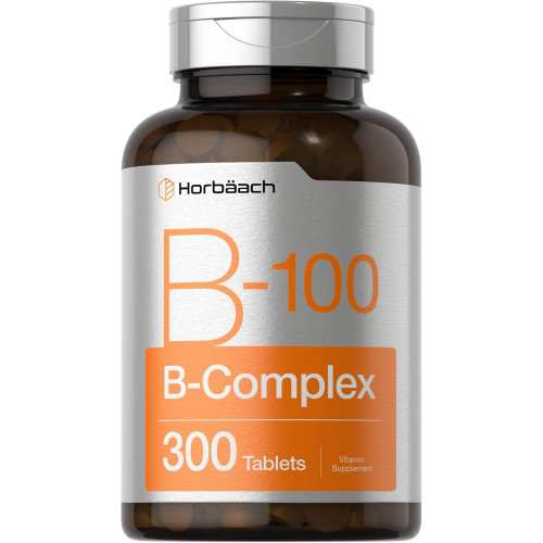 Horbäach Vitamin B-100 Complex | 100% добової норми | 300 таблеток | Вегетаріанська добавка без ГМО та глютену Horbäach Vitamin B-100 Complex | 100% добової норми | 300 таблеток | Вегетаріанська добавка без ГМО та глютену