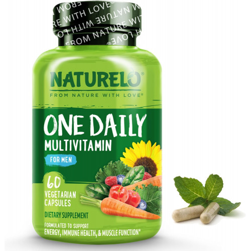 NATURELO One Daily Multivitamin для чоловіків - з вітамінами та мінералами + органічні повноцінні продукти - Доповнення для підвищення енергії, загального здоров'я - Без ГМО - 60 капсул - 2 місяці NATURELO One Daily Multivitamin для чоловіків - з вітамінами та мінералами + органічні повноцінні продукти - Доповнення для підвищення енергії, загального здоров'я - Без ГМО - 60 капсул - 2 місяці