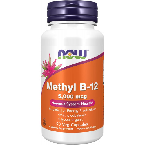 NOW Supplements, метил B-12 5000 мкг, метилкобаламін, гіпоалергенний, 90 рослинних капсул NOW Supplements, метил B-12 5000 мкг, метилкобаламін, гіпоалергенний, 90 рослинних капсул