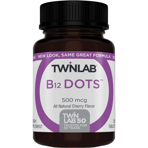 Twinlab B-12 Dots - Добавки для підтримки виробництва енергії з вітаміном B12-500 мкг, 250 таблеток Twinlab B-12 Dots - Добавки для підтримки виробництва енергії з вітаміном B12-500 мкг, 250 таблеток