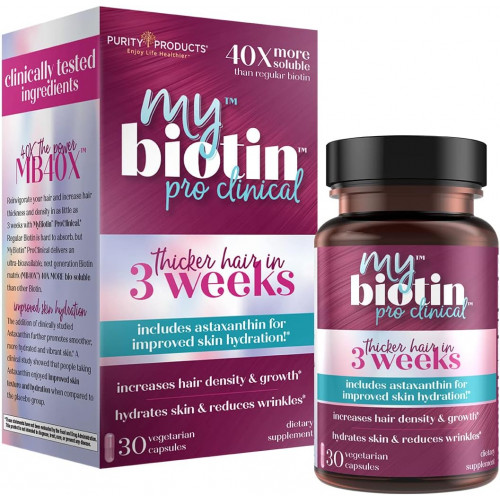 Purity Products MyBiotin ProClinical – густіше волосся за 3 тижні та боротьба зі зморшками - MB40X запатентована біотинова матриця з астаксантином у 40 разів краще розчиняється порівняно зі звичайним волоссям, шкірою нігтів 30 рослинних капсул Purity Products MyBiotin ProClinical – густіше волосся за 3 тижні та боротьба зі зморшками - MB40X запатентована біотинова матриця з астаксантином у 40 разів краще розчиняється порівняно зі звичайним волоссям, шкірою нігтів 30 рослинних капсул