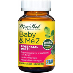 MegaFood Baby & Me 2 післяпологові вітаміни для годуючих мам з фолієвою кислотою (природна форма фолієвої кислоти), холіном, йодом, вітаміном D, листям морінги тощо - 60 таблеток (30 порцій)