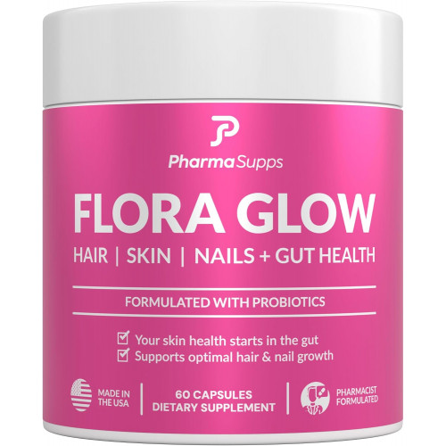 FLORA GLOW Hair, Skin, Nails Plus Gut Health Multivitamin for Women | Зроблено з пробіотиками, біотином 10 000 мкг, фолієвою кислотою, колагеном і кератином для швидшого росту волосся, ніж цукерки | 60 капсул. FLORA GLOW Hair, Skin, Nails Plus Gut Health Multivitamin for Women | Зроблено з пробіотиками, біотином 10 000 мкг, фолієвою кислотою, колагеном і кератином для швидшого росту волосся, ніж цукерки | 60 капсул.