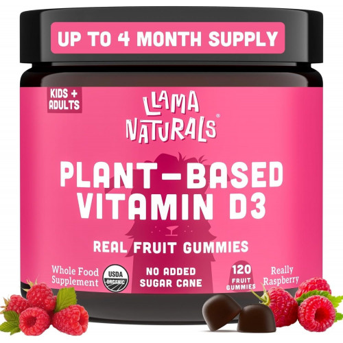 Llama Naturals Real Fruit Вітамін D3 Gummies Kids & Adults; Без додавання цукрової тростини, органічний вітамін D, веганський, 200% DV кожен; (120 CT, 60-120 днів, малиновий) Llama Naturals Real Fruit Вітамін D3 Gummies Kids & Adults; Без додавання цукрової тростини, органічний вітамін D, веганський, 200% DV кожен; (120 CT, 60-120 днів, малиновий)