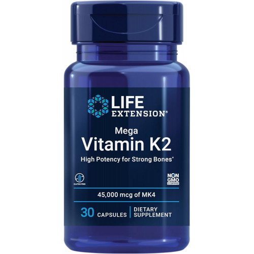 Life Extension Mega Вітамін K2 Високий потенціал для міцних кісток – Щоденна добавка вітаміну K2 для здорової підтримки щільності кісткової тканини та здоров’я серця – Без ГМО, без глютену – 30 капсул Life Extension Mega Вітамін K2 Високий потенціал для міцних кісток – Щоденна добавка вітаміну K2 для здорової підтримки щільності кісткової тканини та здоров’я серця – Без ГМО, без глютену – 30 капсул