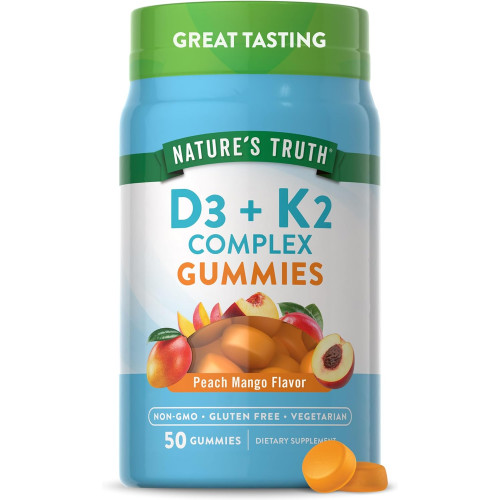 Nature's Truth Vitamin K2 + D3 Gummy Complex | 50 граф | Вегетаріанська добавка без ГМО та глютену | Смак персика і манго