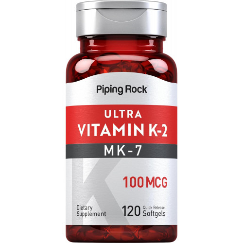 Piping Rock Vitamin K2 MK7 | 100 мкг | 120 капсул | Добавка без ГМО, без глютену Piping Rock Vitamin K2 MK7 | 100 мкг | 120 капсул | Добавка без ГМО, без глютену