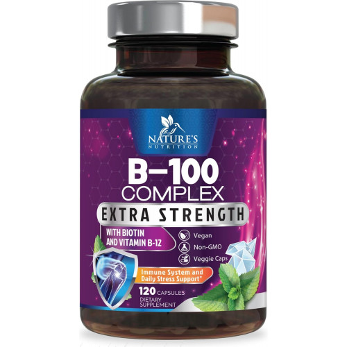 Комплекс вітамінів B з вітаміном B1 B2 B3 B6 B12 B100 C і фолієвою кислотою - Добавка для підтримки енергії, мозку та імунітету - Суперкомплекс вітамінів B для жінок і чоловіків, зроблений з фолатом - 120 веганських капсул Комплекс вітамінів B з вітаміном B1 B2 B3 B6 B12 B100 C і фолієвою кислотою - Добавка для підтримки енергії, мозку та імунітету - Суперкомплекс вітамінів B для жінок і чоловіків, зроблений з фолатом - 120 веганських капсул