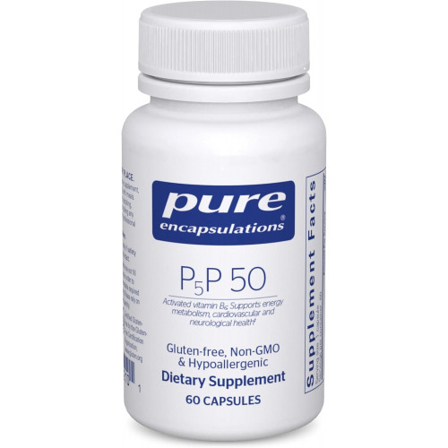 Pure Encapsulations P5P 50 - Активний вітамін B6 - Підтримує енергетичний метаболізм і здоров'я мозку* - Без глютену та без ГМО - 60 капсул Pure Encapsulations P5P 50 - Активний вітамін B6 - Підтримує енергетичний метаболізм і здоров'я мозку* - Без глютену та без ГМО - 60 капсул