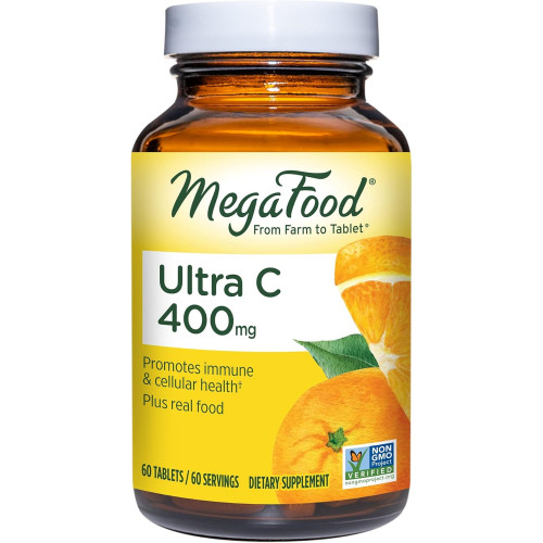 MegaFood Ultra C-400 мг - Добавка для підтримки імунітету та підтримки клітинного здоров'я з 400 мг вітаміну С плюс справжня їжа - веганська, кошерна та без ГМО - виготовлена без 9 харчових алергенів - 60 таблеток MegaFood Ultra C-400 мг - Добавка для підтримки імунітету та підтримки клітинного здоров'я з 400 мг вітаміну С плюс справжня їжа - веганська, кошерна та без ГМО - виготовлена без 9 харчових алергенів - 60 таблеток