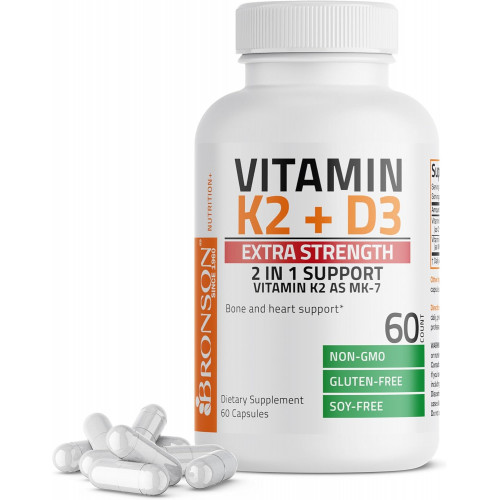 Bronson Vitamin K2 (MK7) with D3 Extra Strength Supplement Bone Health Non-GMO Formula 10 000 IU & 120 mcg MK-7 Легко проковтнути D K, 60 капсул Bronson Vitamin K2 (MK7) with D3 Extra Strength Supplement Bone Health Non-GMO Formula 10 000 IU & 120 mcg MK-7 Легко проковтнути D K, 60 капсул