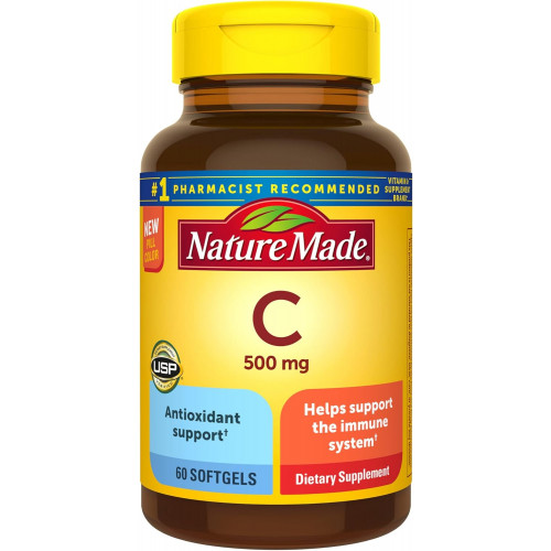 Nature Made Vitamin C 500 мг, дієтична добавка для підтримки імунітету, 60 м’яких капсул, 60-денний запас Nature Made Vitamin C 500 мг, дієтична добавка для підтримки імунітету, 60 м’яких капсул, 60-денний запас