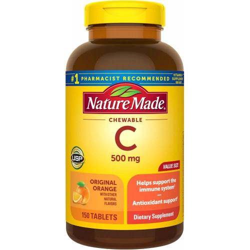 Nature Made Chewable Vitamin C 500 мг, дієтична добавка для підтримки імунітету, 150 таблеток, запас на 150 днів