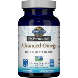 Garden of Life Dr. Formulated Advanced Omega Fish Oil - Lemon, 1290 мг EPA, DHA + DPA у формі тригліцеридів, добавка омега 3 з одного джерела для здоров’я мозку та серця, без ГМО, 60 капсул