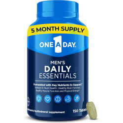 One-A-Day Men’s Multivitamin Daily Essentials, Мультивітаміни для чоловіків у таблетках, підтримує здорову м’язову функцію, фізичну енергію та здоров’я імунітету завдяки вітаміну B12, вітаміну C і цинку, 150 штук