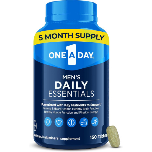 One-A-Day Men’s Multivitamin Daily Essentials, Мультивітаміни для чоловіків у таблетках, підтримує здорову м’язову функцію, фізичну енергію та здоров’я імунітету завдяки вітаміну B12, вітаміну C і цинку, 150 штук One-A-Day Men’s Multivitamin Daily Essentials, Мультивітаміни для чоловіків у таблетках, підтримує здорову м’язову функцію, фізичну енергію та здоров’я імунітету завдяки вітаміну B12, вітаміну C і цинку, 150 штук