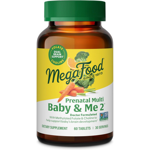 MegaFood Baby & Me 2 Prenatal Vitamin and Minerals - Вітаміни для жінок - з фолатом (природна форма фолієвої кислоти), холіном, залізом, йодом, вітаміном C, вітаміном D тощо - 60 таблеток (30 порцій) MegaFood Baby & Me 2 Prenatal Vitamin and Minerals - Вітаміни для жінок - з фолатом (природна форма фолієвої кислоти), холіном, залізом, йодом, вітаміном C, вітаміном D тощо - 60 таблеток (30 порцій)
