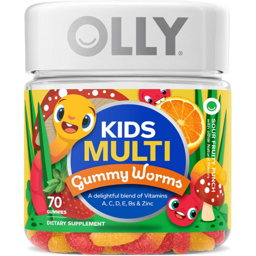 OLLY Kids Multivitamin Gummy Worms, загальне здоров’я та підтримка імунітету, вітаміни та мінерали A, C, D, E, Bs і цинк, жувальна добавка, кислий фруктовий пунш, 45-денний запас (70 штук) OLLY Kids Multivitamin Gummy Worms, загальне здоров’я та підтримка імунітету, вітаміни та мінерали A, C, D, E, Bs і цинк, жувальна добавка, кислий фруктовий пунш, 45-денний запас (70 штук)