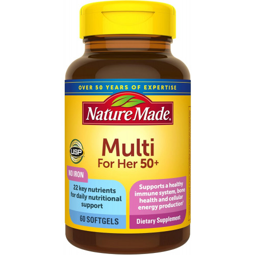 Nature Made Multivitamin For Her 50+ без заліза, жіночі полівітаміни для щоденної підтримки харчування, полівітаміни для жінок, 60 капсул, 60-денний запас Nature Made Multivitamin For Her 50+ без заліза, жіночі полівітаміни для щоденної підтримки харчування, полівітаміни для жінок, 60 капсул, 60-денний запас