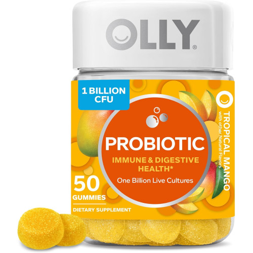 OLLY Probiotic Gummy, підтримка імунітету та травлення, 1 мільярд КУО, жувальна пробіотична добавка, манго, запас на 25 днів - 50 шт. OLLY Probiotic Gummy, підтримка імунітету та травлення, 1 мільярд КУО, жувальна пробіотична добавка, манго, запас на 25 днів - 50 шт.