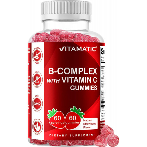 Жукальні цукерки Vitamatic з комплексом вітаміну В і вітаміном С та інозитом - натуральний смак полуниці - 60 жуйок (1 пляшка) Жукальні цукерки Vitamatic з комплексом вітаміну В і вітаміном С та інозитом - натуральний смак полуниці - 60 жуйок (1 пляшка)