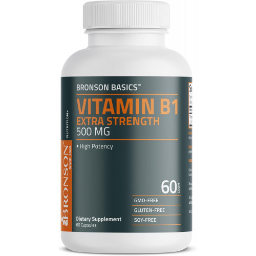 Bronson Vitamin B1 Extra Strength 500 мг високої ефективності без ГМО, 60 капсул Bronson Vitamin B1 Extra Strength 500 мг високої ефективності без ГМО, 60 капсул