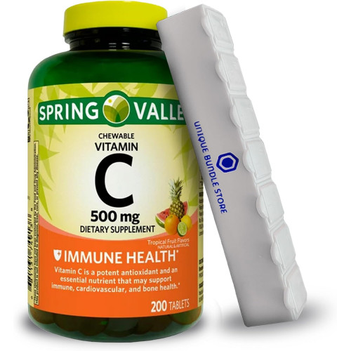 Spring Valley, вітамін C 500 мг, 200 таблеток зі смаком тропічних фруктів, жувальний вітамін C, дієтична добавка + 7-денний органайзер для таблеток (упаковка з 1) Spring Valley, вітамін C 500 мг, 200 таблеток зі смаком тропічних фруктів, жувальний вітамін C, дієтична добавка + 7-денний органайзер для таблеток (упаковка з 1)