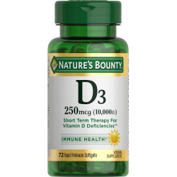 Вітамін D від Nature's Bounty для підтримки імунітету та зміцнення кісток, 10000 МО, м’які капсули, різнокольорові, 10 000 МО, 72 штуки (1 упаковка)
