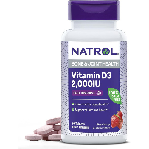 Natrol Fast Dissolve Vitamin D3 2000 МО, дієтична добавка для здоров’я кісток і суглобів, добавка для підтримки кісток, 90 таблеток, запас на 90 днів Natrol Fast Dissolve Vitamin D3 2000 МО, дієтична добавка для здоров’я кісток і суглобів, добавка для підтримки кісток, 90 таблеток, запас на 90 днів