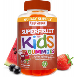 Feel Great Superfruit Gummies для дітей | Веганські дитячі мультивітамінні цукерки для оптимального здоров’я та підтримки імунітету | Фруктова добавка з фруктовим смаком Gummies | Без желатину | Запас на 60 днів