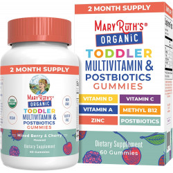 Мультивітаміни MaryRuth Toddler Gummies + Postbiotics | USDA Organic | Вітаміни для дітей від 2 років | Підтримка імунітету | Вітамін С | Вітамін D3 | Вітамін А | Цинк | Веганський | Без ГМО | 60 порцій