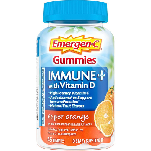 Emergen-C Immune+ Immune Gummies, вітамін D плюс 750 мг вітаміну C, дієтична добавка для підтримки імунітету, без кофеїну, без глютену, зі смаком суперапельсина - 45 шт. Emergen-C Immune+ Immune Gummies, вітамін D плюс 750 мг вітаміну C, дієтична добавка для підтримки імунітету, без кофеїну, без глютену, зі смаком суперапельсина - 45 шт.