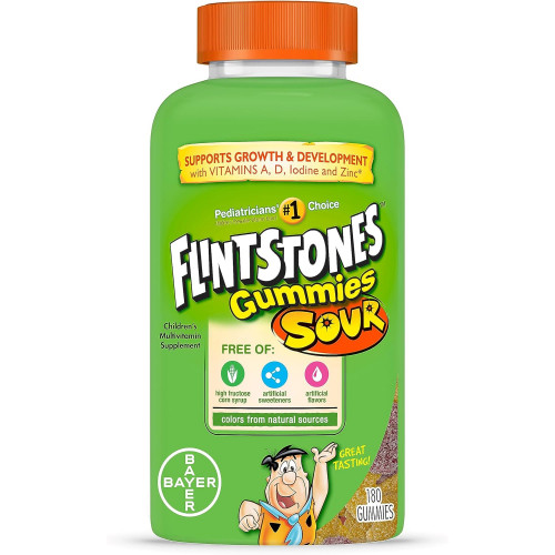 Flintstones Sour Gummy Vitamins For Kids, дитячі мультивітамінні цукерки з вітамінами C, B6, B12, A та вітаміном D, сприяють росту та розвитку дітей, 180 шт.