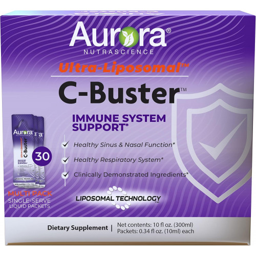 Aurora Nutrascience Ultra Liposomal C-Buster Immune System Support, вітамін С, вітамін D, цинк, бузина, пеларгонія, вітамін К і женьшень, 30 пакетів, 10 мл Aurora Nutrascience Ultra Liposomal C-Buster Immune System Support, вітамін С, вітамін D, цинк, бузина, пеларгонія, вітамін К і женьшень, 30 пакетів, 10 мл