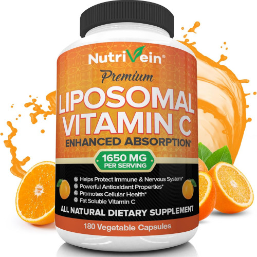Nutrivein Liposomal Vitamin C 1650 мг - 180 капсул - Аскорбінова кислота з високим ступенем поглинання - Підтримує імунну систему та стимулює колаген - Потужний антиоксидант Nutrivein Liposomal Vitamin C 1650 мг - 180 капсул - Аскорбінова кислота з високим ступенем поглинання - Підтримує імунну систему та стимулює колаген - Потужний антиоксидант