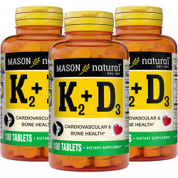 Mason Natural Vitamin K2 100 мкг плюс вітамін D3 - підтримує здоров'я кісток, серцево-судинної системи та м'язів, 100 таблеток (упаковка по 3)