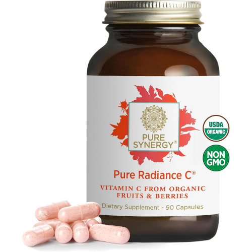 PURE SYNERGY Pure Radiance C | Капсули органічного вітаміну С | 100% натуральний, повноцінне харчування, добавка без ГМО з екстрактом каму-каму | для підтримки імунітету та колагену (90 капсул)