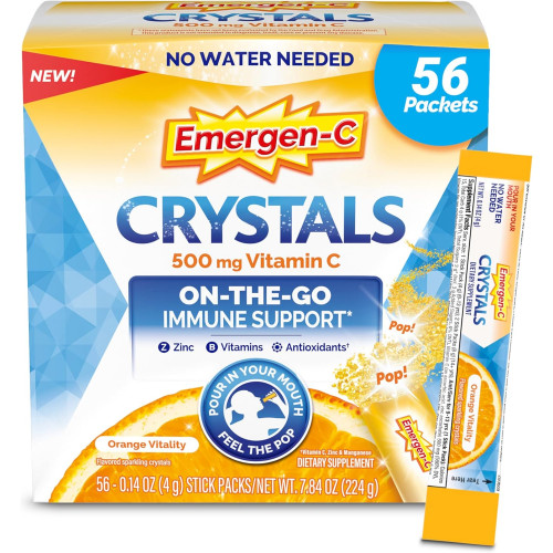 Emergen-C Crystals, добавка для імунної підтримки On-The-Go з вітаміном C, вітамінами групи B, цинком і марганцем, Orange Vitality - 56 пакетів стіків Emergen-C Crystals, добавка для імунної підтримки On-The-Go з вітаміном C, вітамінами групи B, цинком і марганцем, Orange Vitality - 56 пакетів стіків