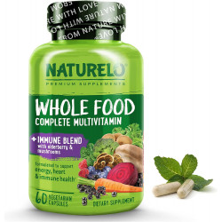 NATURELO Whole Food Multivitamin + Immune Blend with Elderberry & Mushrooms - Комплексний полівітамін з додатковою підтримкою імунітету - C, D3, цинк, бузина, рейші, шитаке - 60 веганських капсул