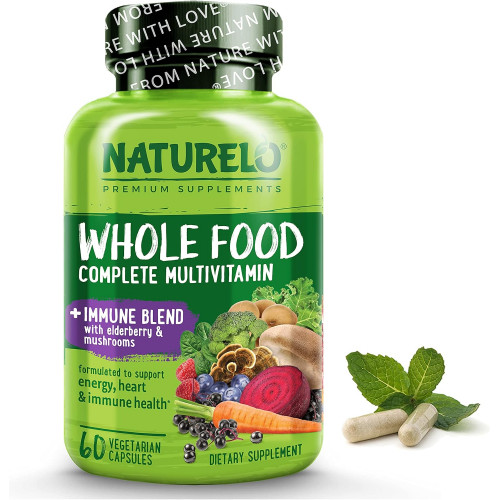 NATURELO Whole Food Multivitamin + Immune Blend with Elderberry & Mushrooms - Комплексний полівітамін з додатковою підтримкою імунітету - C, D3, цинк, бузина, рейші, шитаке - 60 веганських капсул NATURELO Whole Food Multivitamin + Immune Blend with Elderberry & Mushrooms - Комплексний полівітамін з додатковою підтримкою імунітету - C, D3, цинк, бузина, рейші, шитаке - 60 веганських капсул