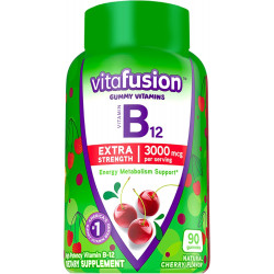 Vitafusion Extra Strength Vitamin B12 Gummy Vitamins для підтримки енергетичного метаболізму та підтримки здоров’я нервової системи, зі смаком вишні, американський бренд номер 1, запас на 45 днів, 90 шт.