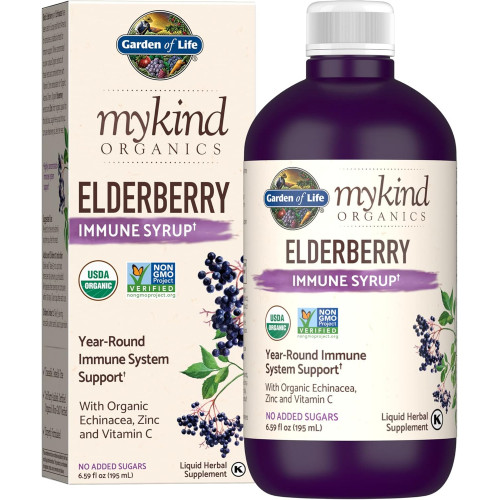 Garden of Life mykind Organics Plant-Based Elderberry Immune Syrup 6,59 рідких унцій (195 мл) для дітей і дорослих: самбука, ехінацея, цинк і вітамін С, 0 г цукру, органічна веганська рослинна добавка без глютену Garden of Life mykind Organics Plant-Based Elderberry Immune Syrup 6,59 рідких унцій (195 мл) для дітей і дорослих: самбука, ехінацея, цинк і вітамін С, 0 г цукру, органічна веганська рослинна добавка без глютену