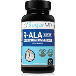 SugarMD Добавки R-ALA доктора Ергіна | R-альфа-ліпоєва кислота 600 мг капсул | Потужний антиоксидант | Допомагає нейтралізувати вільні радикали | Метаболічна функція | Лікар сформулював | Без ГМО та без глютену