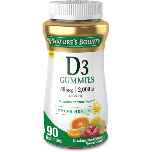 Nature's Bounty Vitamin D3 Gummies, Вітамінна добавка, підтримує імунне здоров’я, 50 мкг, 2000 МО, фруктовий смак, 90 Gummies Nature's Bounty Vitamin D3 Gummies, Вітамінна добавка, підтримує імунне здоров’я, 50 мкг, 2000 МО, фруктовий смак, 90 Gummies