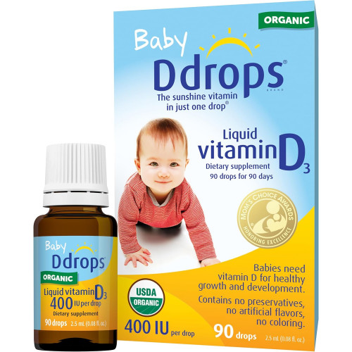 Ddrops Organic Baby 400 МО 90 крапель - щоденна рідина з вітаміном D для немовлят. Підтримує здоров'я зубів і кісток. Без консервантів, без цукру, без ГМО, проти алергії Ddrops Organic Baby 400 МО 90 крапель - щоденна рідина з вітаміном D для немовлят. Підтримує здоров'я зубів і кісток. Без консервантів, без цукру, без ГМО, проти алергії