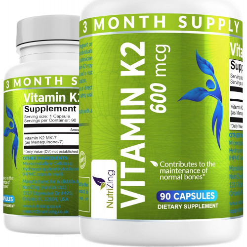 Вітамінна добавка NutriZing K2 MK-7 - Висока міцність 600 мкг - Підтримує здоров'я кісток і артерій - 90 веганських капсул - Вітамін K2 для чоловіків і жінок - Запас на 3 місяці Вітамінна добавка NutriZing K2 MK-7 - Висока міцність 600 мкг - Підтримує здоров'я кісток і артерій - 90 веганських капсул - Вітамін K2 для чоловіків і жінок - Запас на 3 місяці